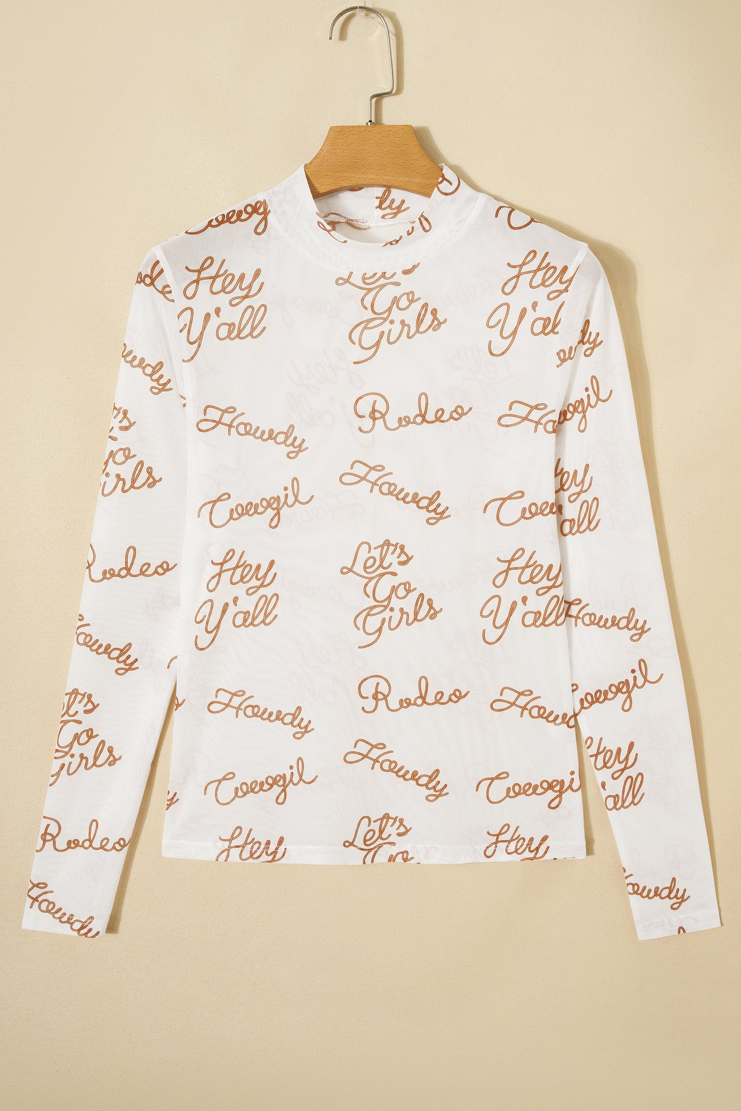 Western Mesh High Neck Long Sleeve Top