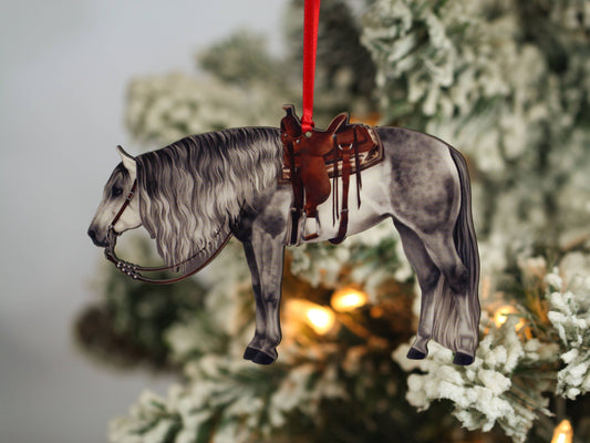 Gray Western Ranch Horse Ornament - Quarter Horse Christmas