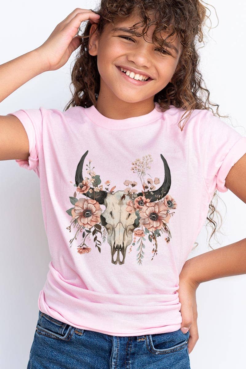 Western Skull Floral Kids Graphic Tee