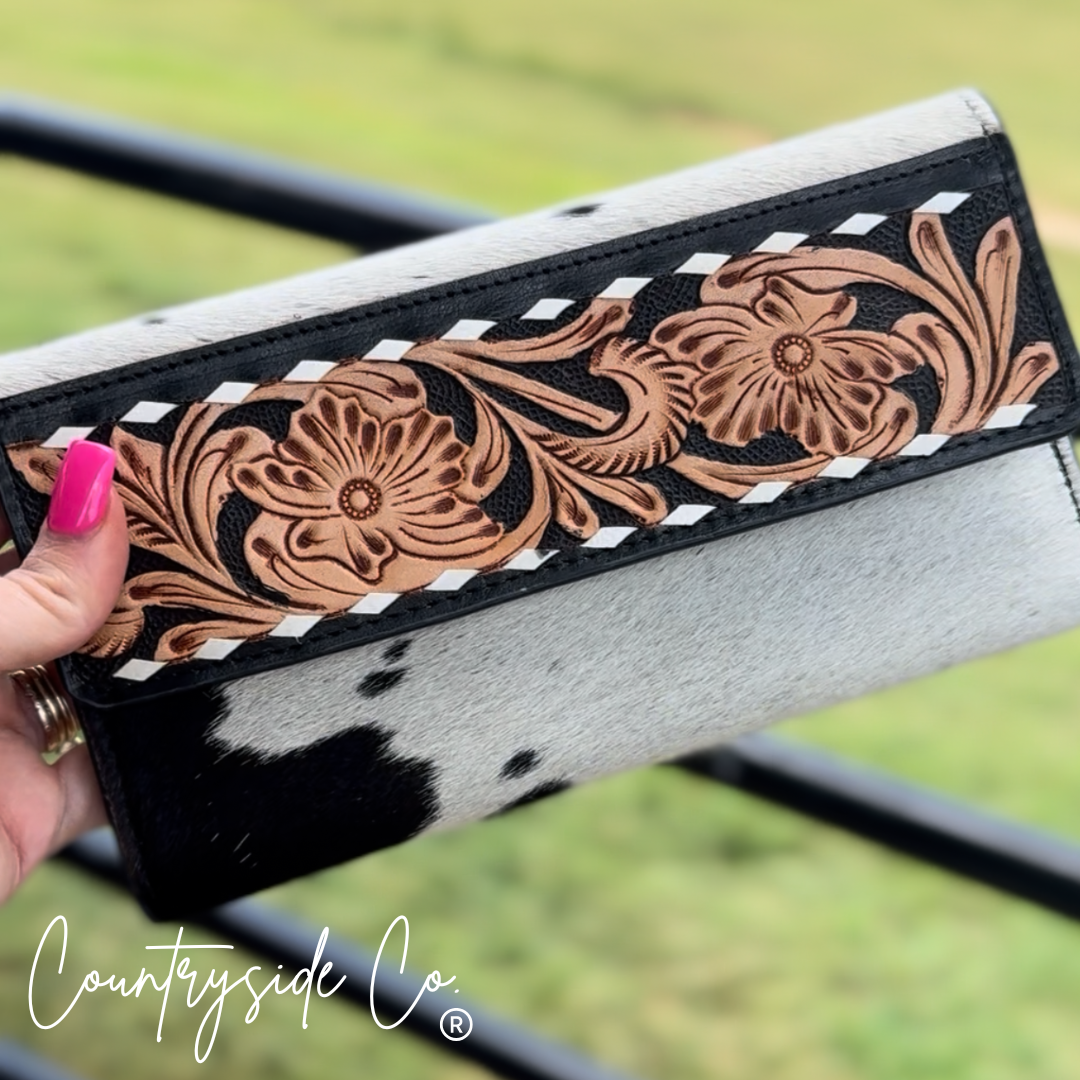 Panhandle Tooled Leather Cowhide Wallet