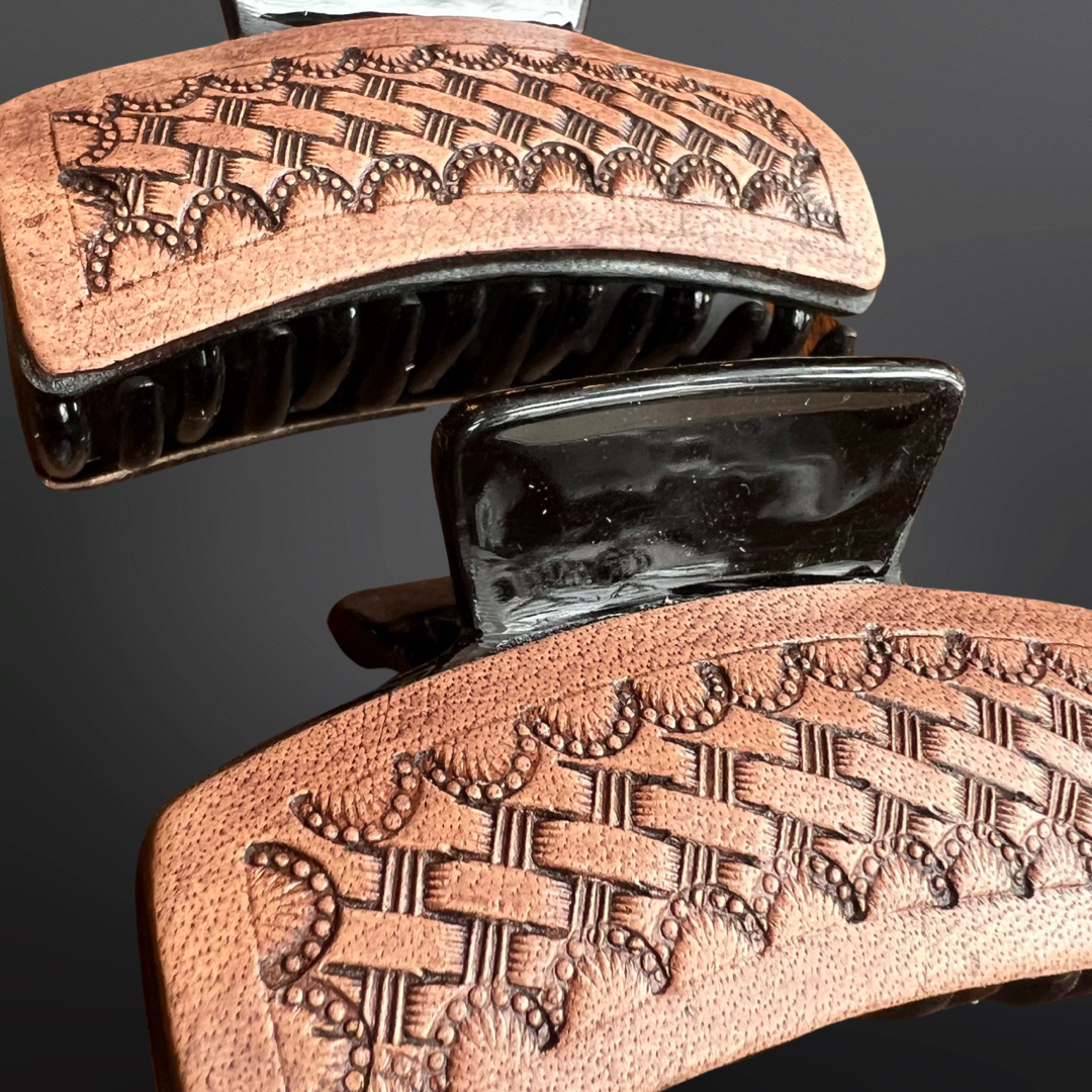 Basket Stamped Tooled Leather Claw Clip Hair Clip