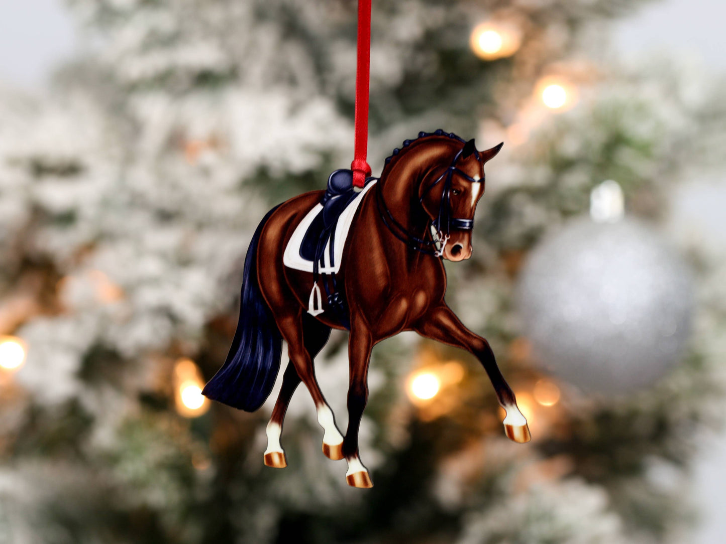 Dressage Horse Christmas Ornament -  Bay Half Pass Dressage