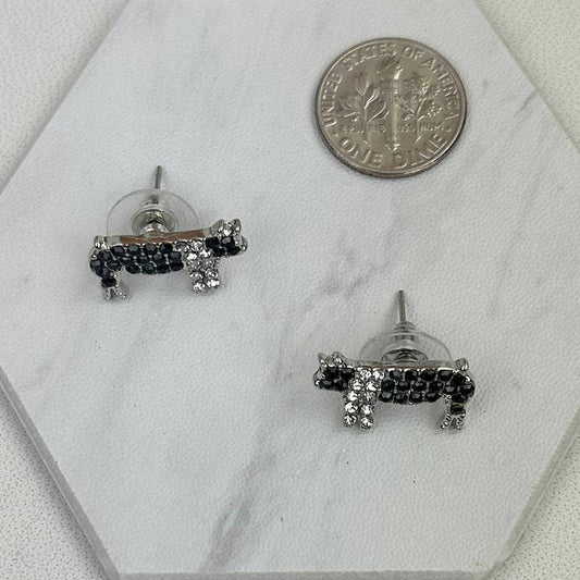 ERS230814-03   Clear and black Crystal piggy Earrings