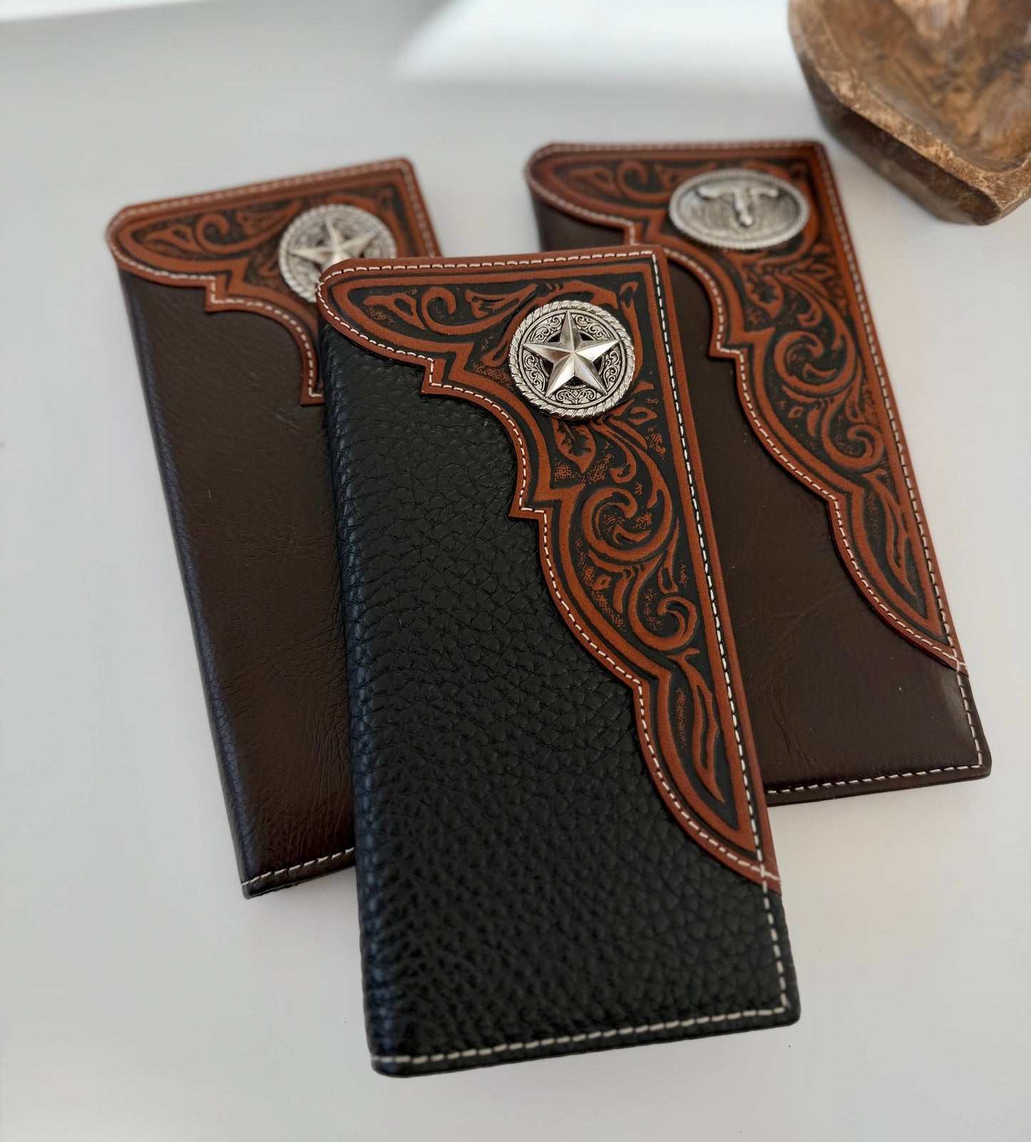 Genuine Tooled Leather Bi-Fold Wallet | Longhorn Star