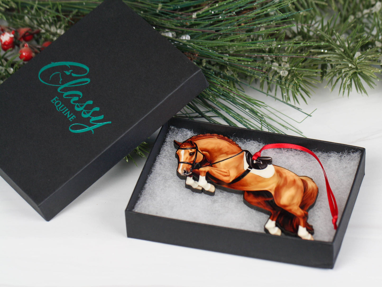 Jumping Horse Ornament - Chestnut Hunter Equestrian Décor