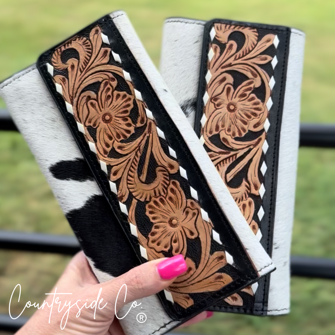 Panhandle Tooled Leather Cowhide Wallet