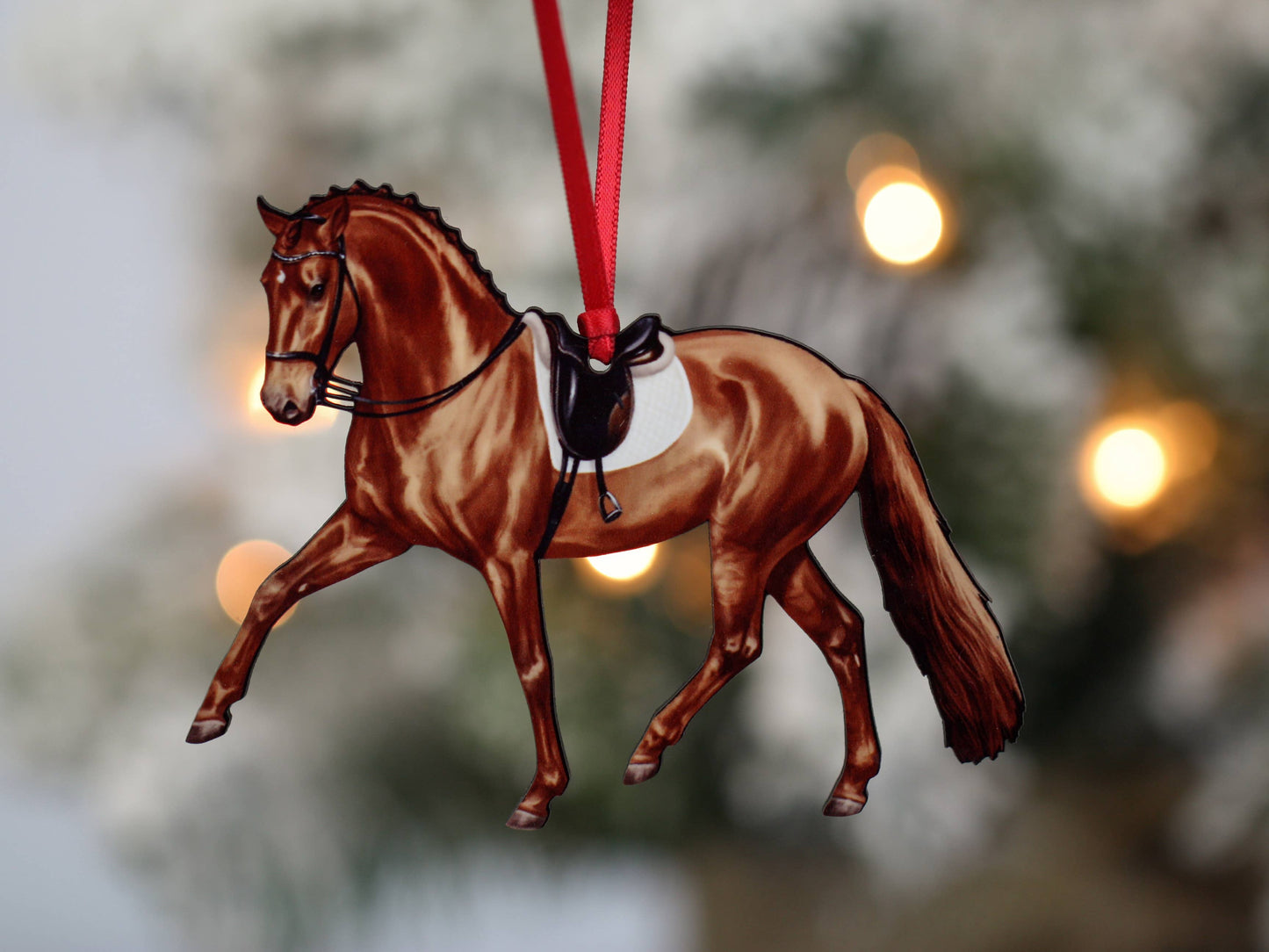 Dressage Horse Ornament - Chestnut Half Pass Dressage II