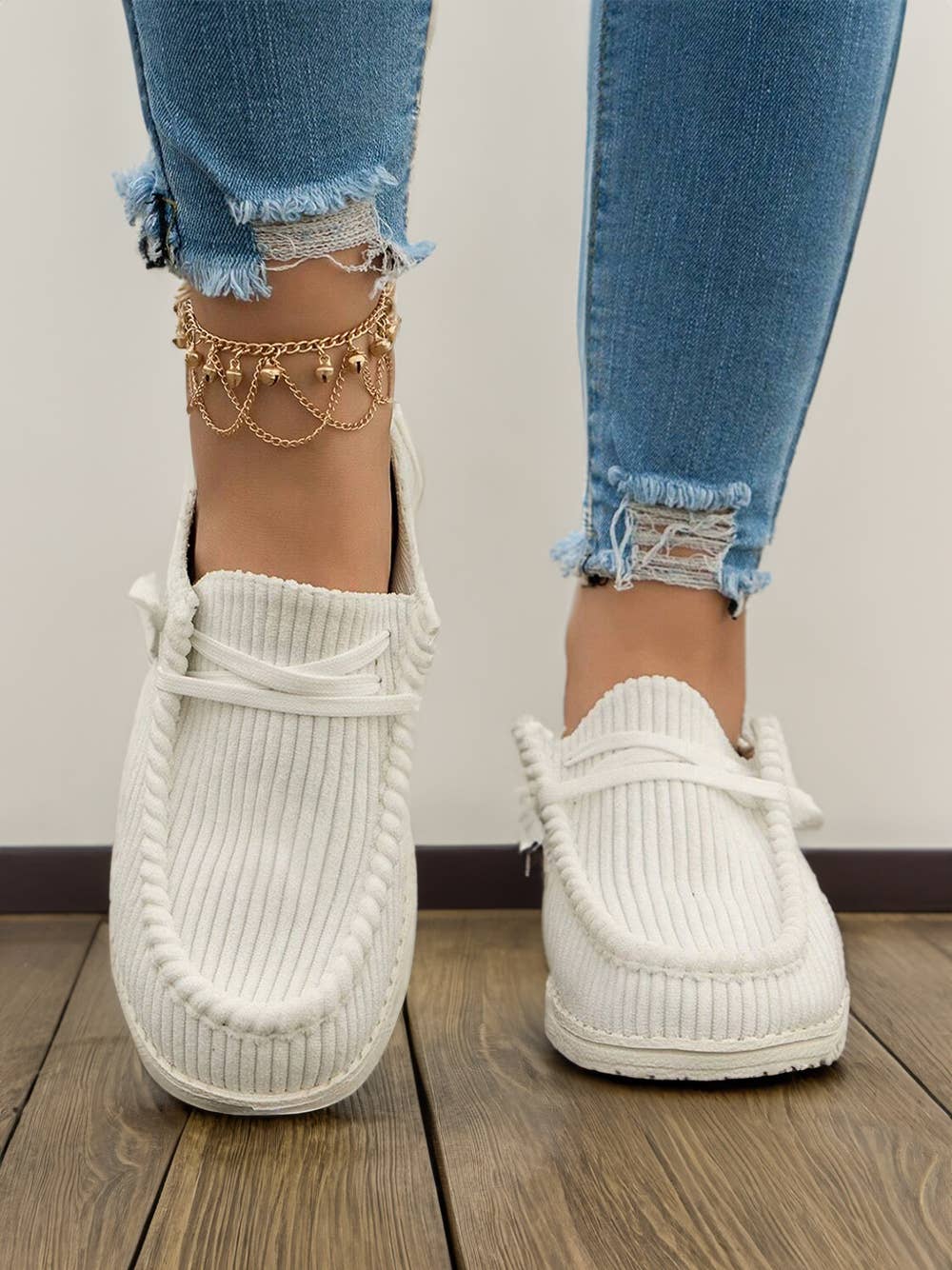 Solid Ribbed Criss Cross Slip On Casual Shoes