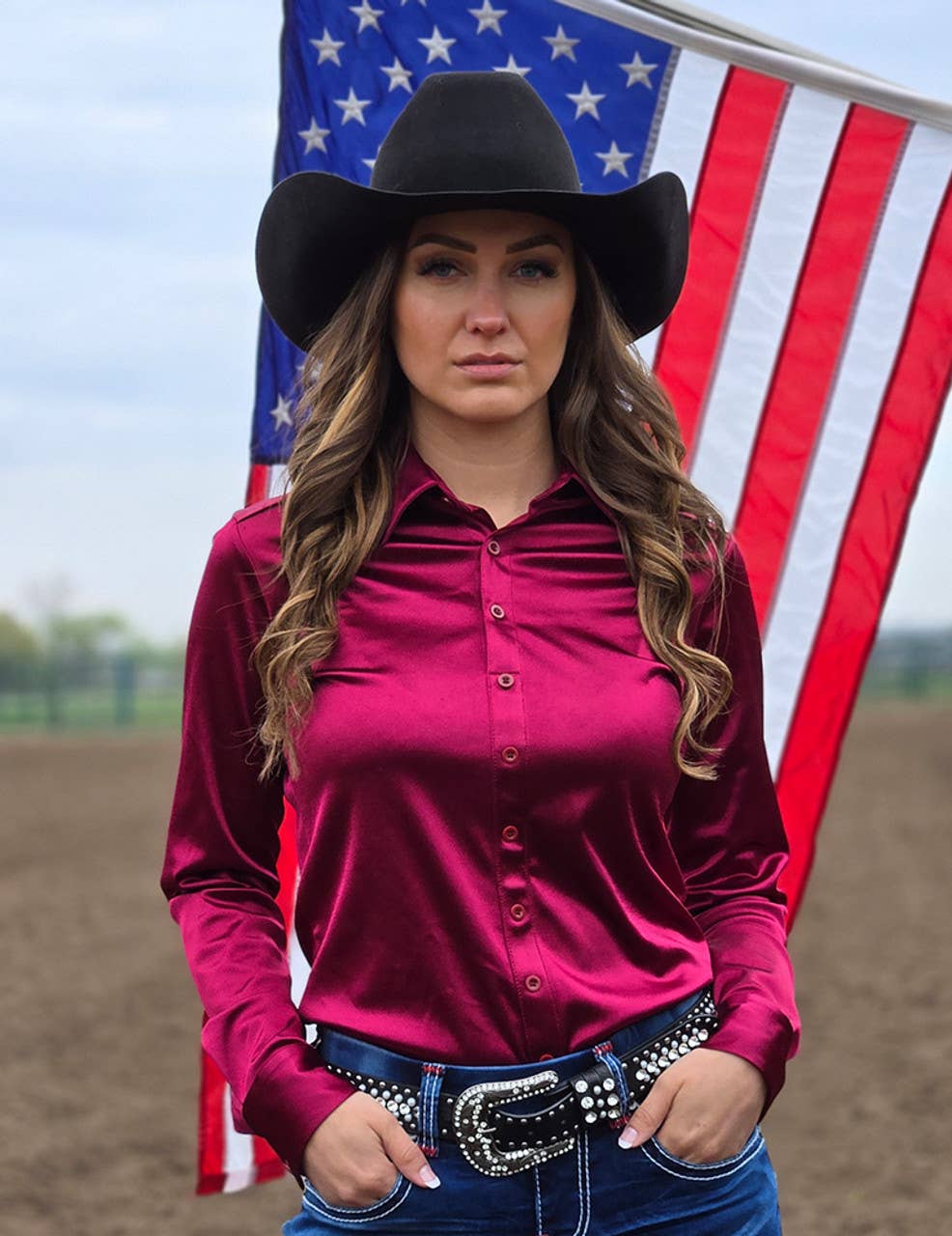 Pullover Button Up (Ruby Red Satin Lightweight Stretch)