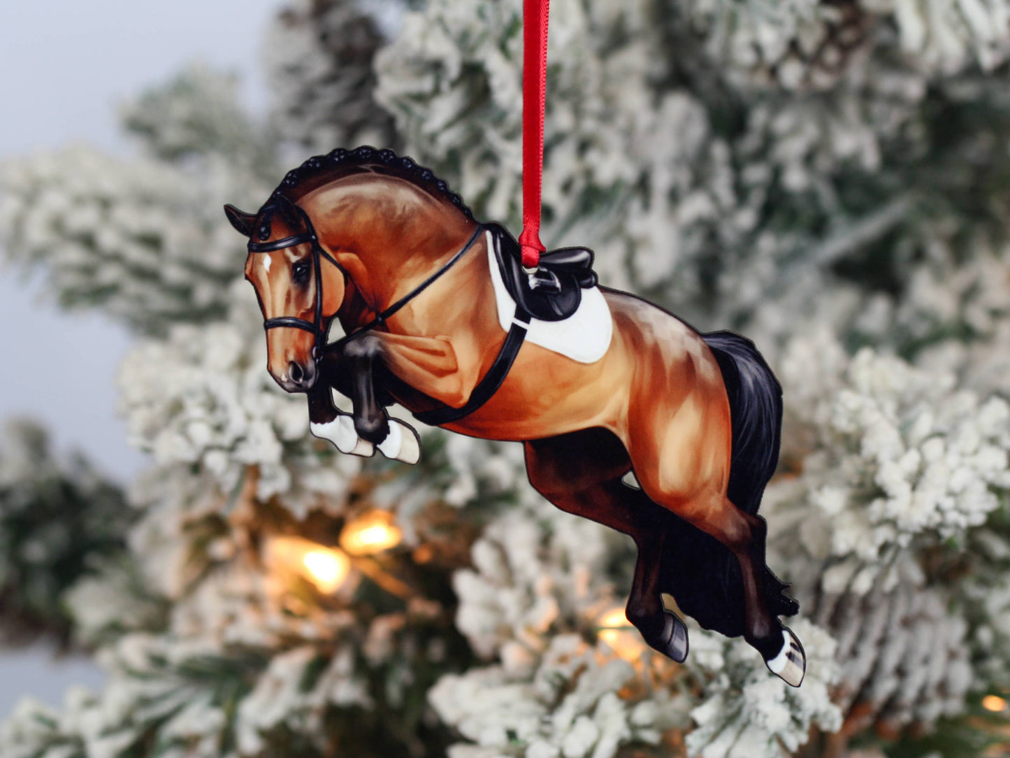 Jumping Horse Ornament -Bay Hunter Equestrian Christmas Gift