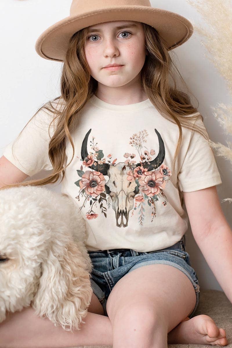 Western Skull Floral Kids Graphic Tee