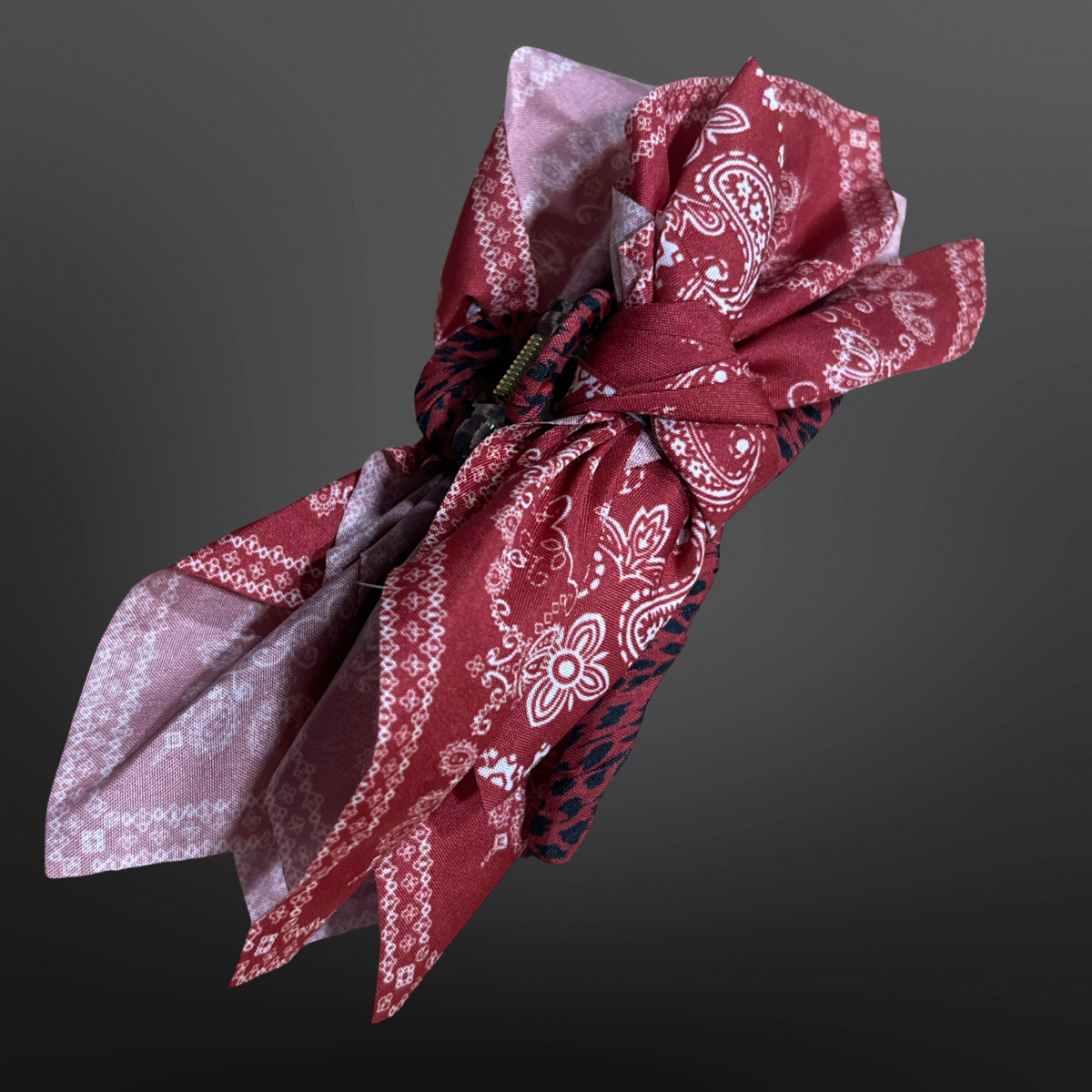 Western Paisley Claw Clip Hair Bow Bandana Print