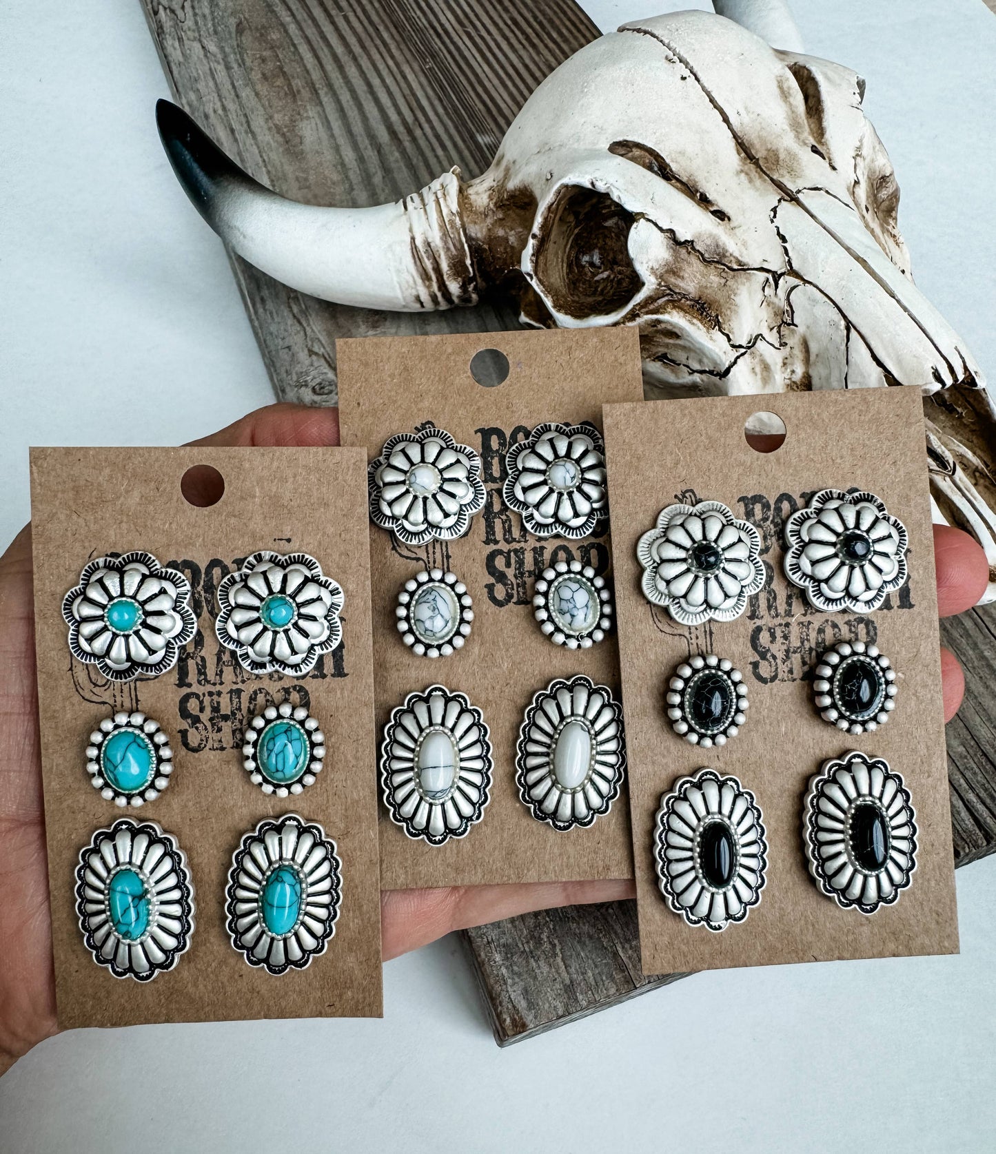 Western 3 Pair Conch Earring Set