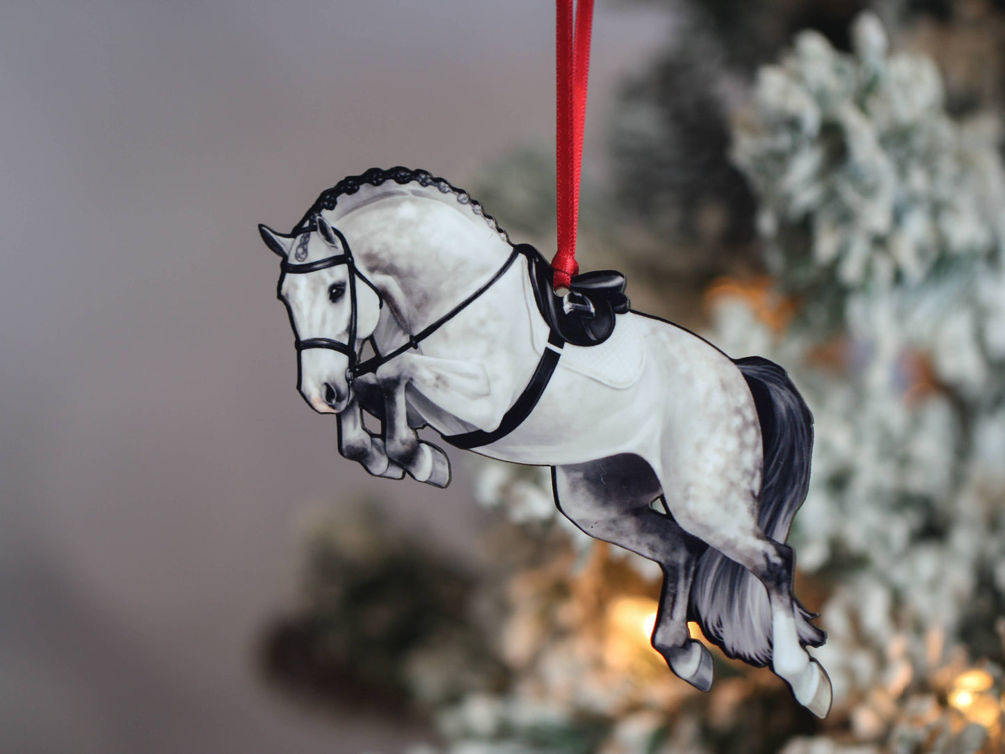 Jumping Horse Ornament - Gray Hunter Equestrian Décor