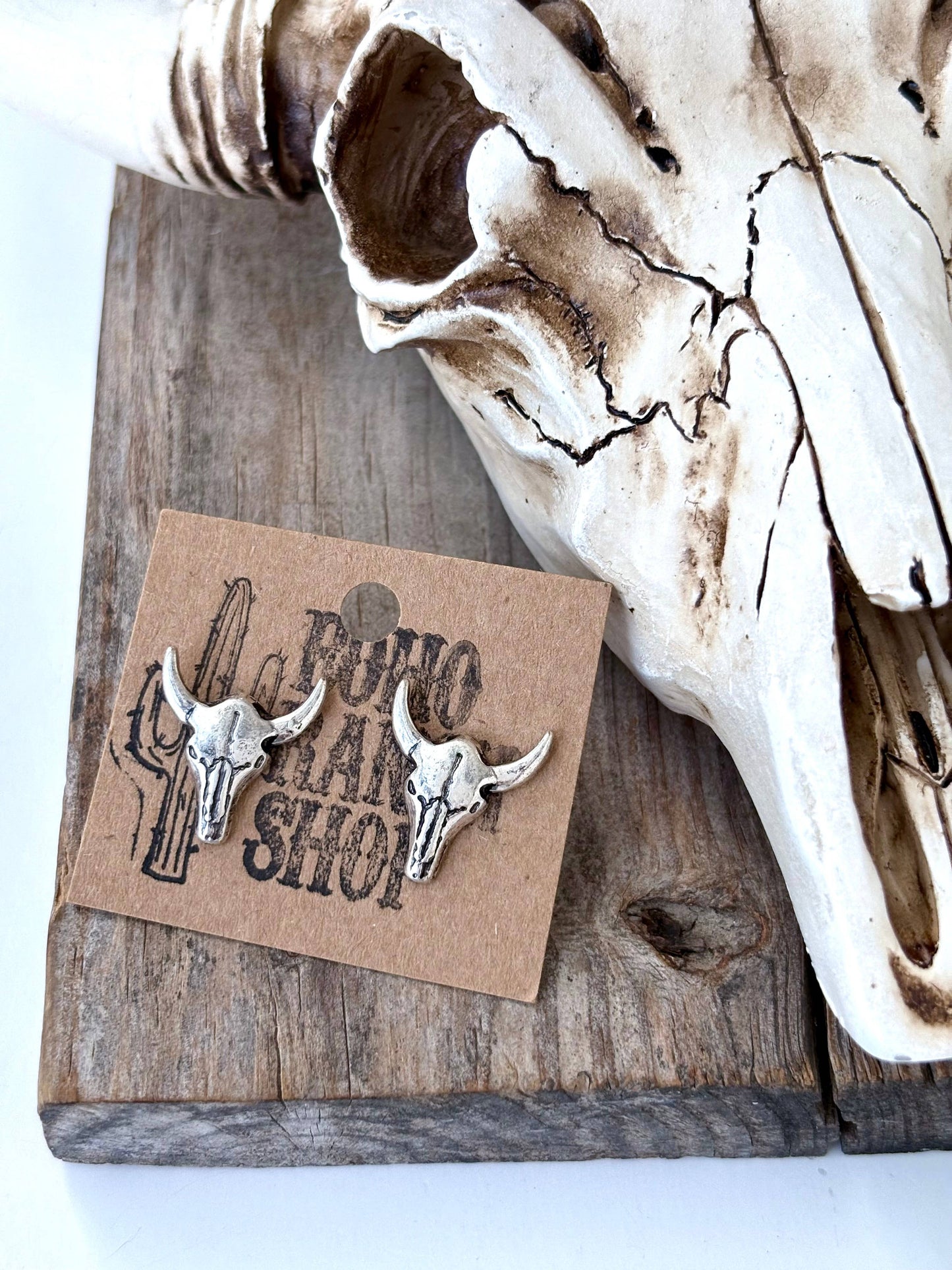 Western Style Boots, Steer Head, Cactus Stud Earrings