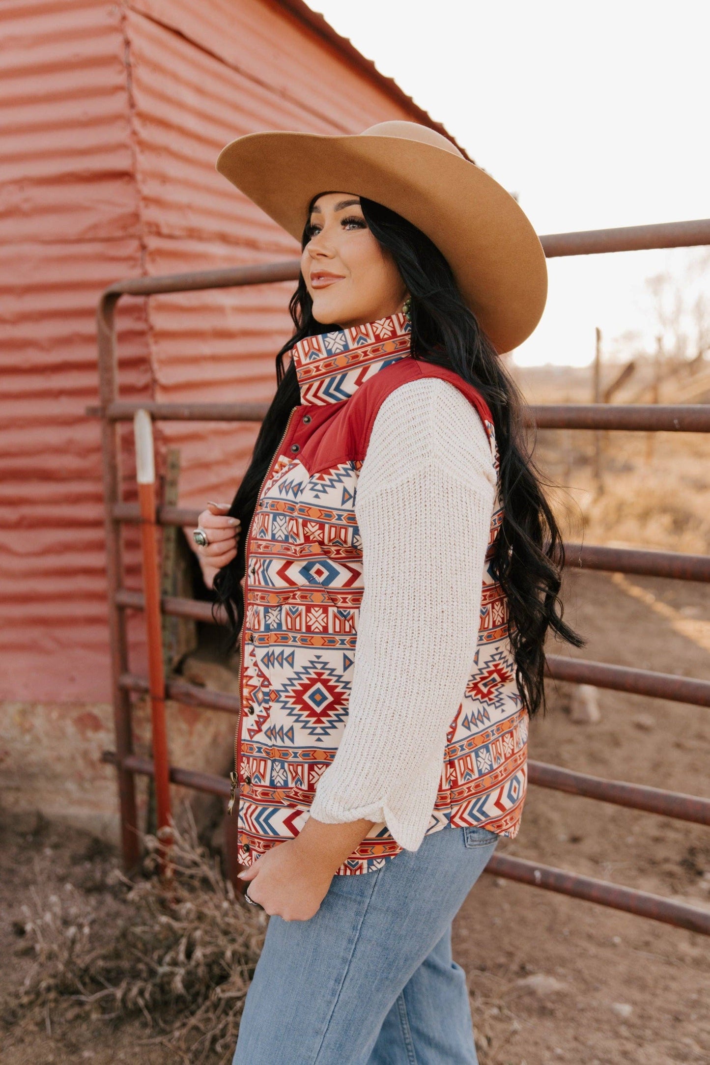 Ladies Poly Fill Vest in Two Tone Aztec Color Combinations - With Western Yokes.L-25603