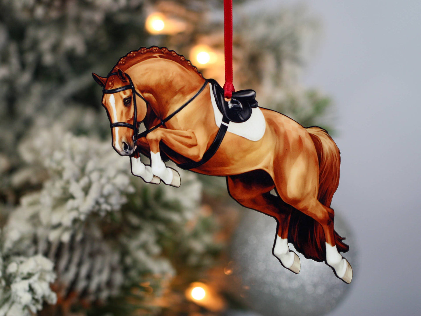 Jumping Horse Ornament - Chestnut Hunter Equestrian Décor