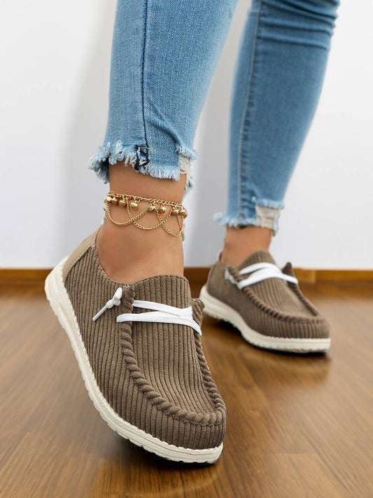 Solid Ribbed Criss Cross Slip On Casual Shoes
