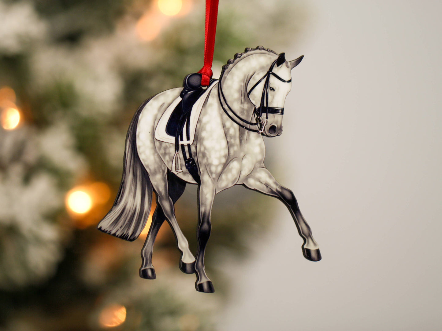 Dressage Horse Christmas Ornament -  Gray Half Pass Dressage