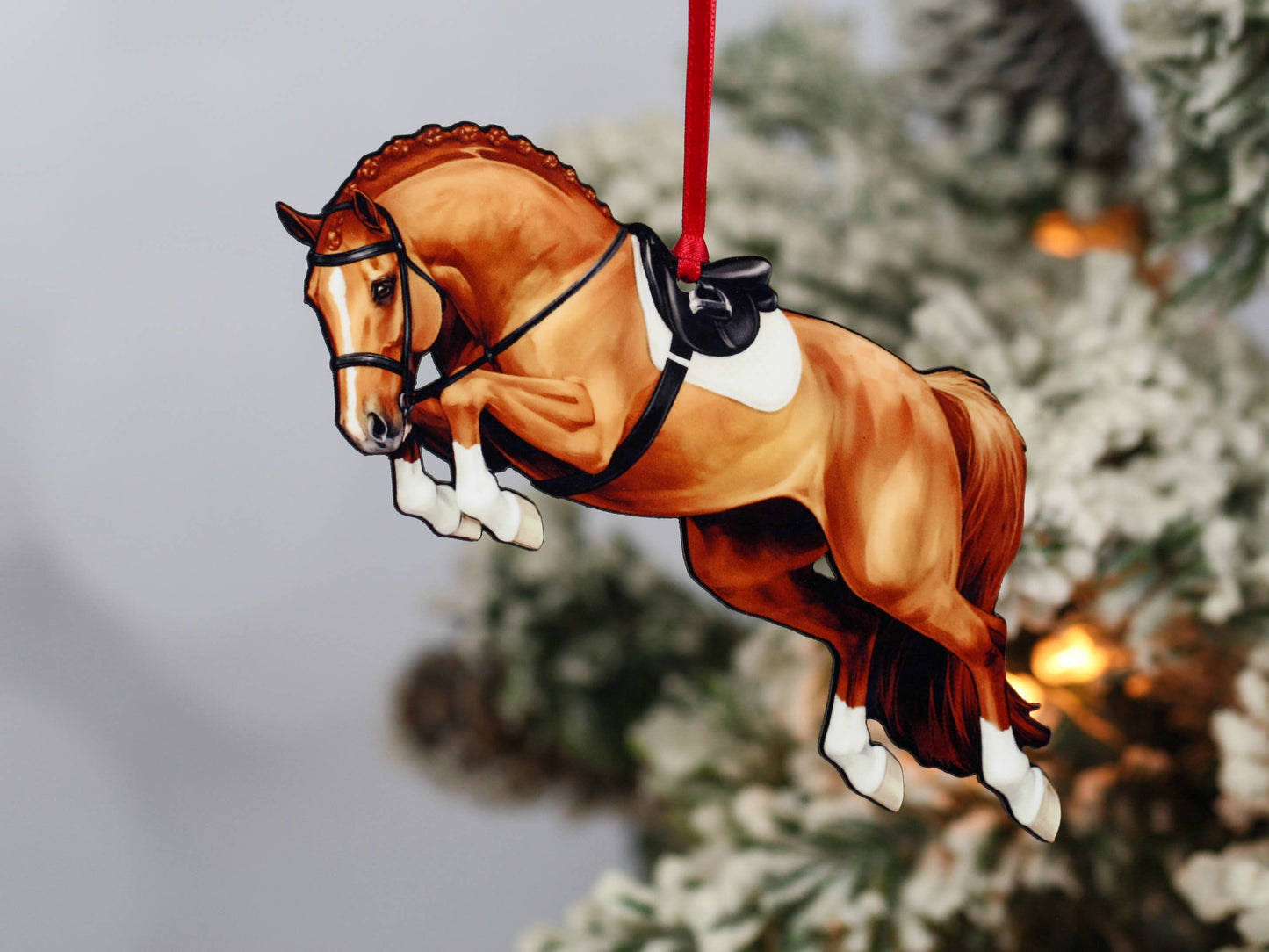 Jumping Horse Ornament - Chestnut Hunter Equestrian Décor