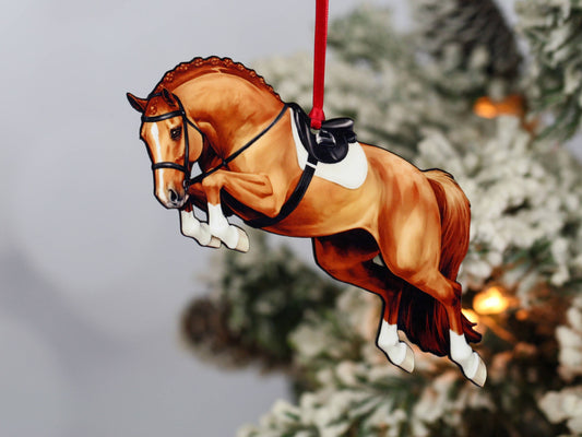 Jumping Horse Ornament - Chestnut Hunter Equestrian Décor