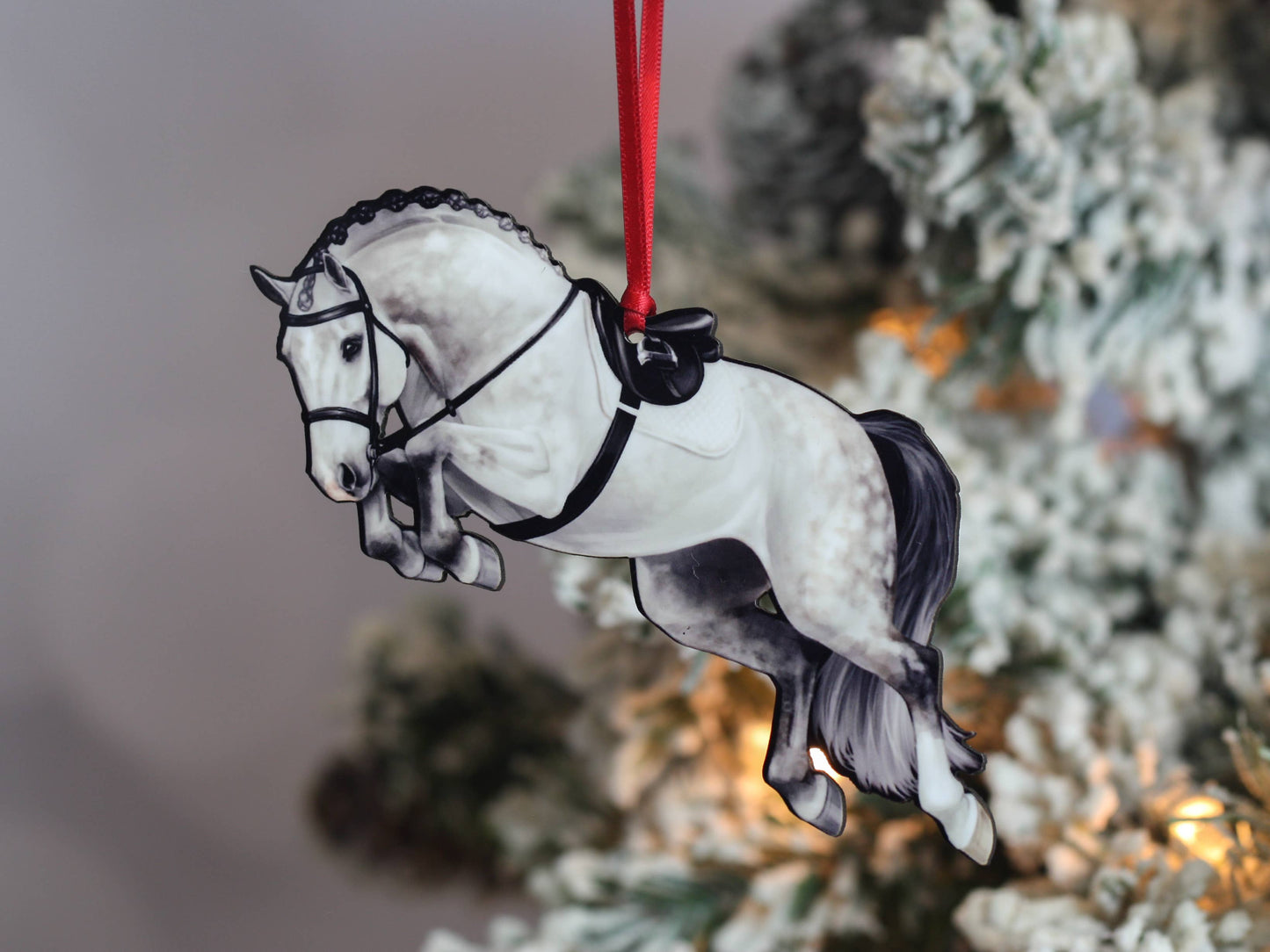 Jumping Horse Ornament - Gray Hunter Equestrian Décor