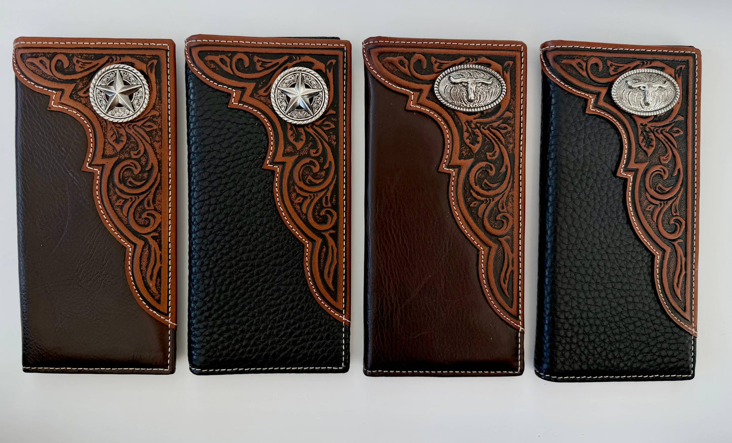 Genuine Tooled Leather Bi-Fold Wallet | Longhorn Star