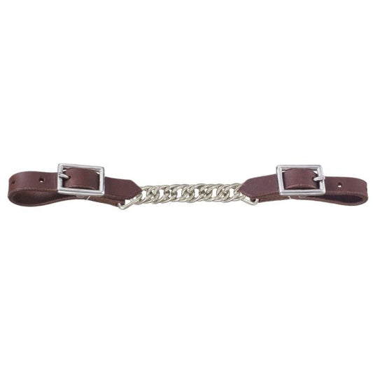Fully Adjustable Premium Harness Leather Curb Strap with Lay Flat Chain