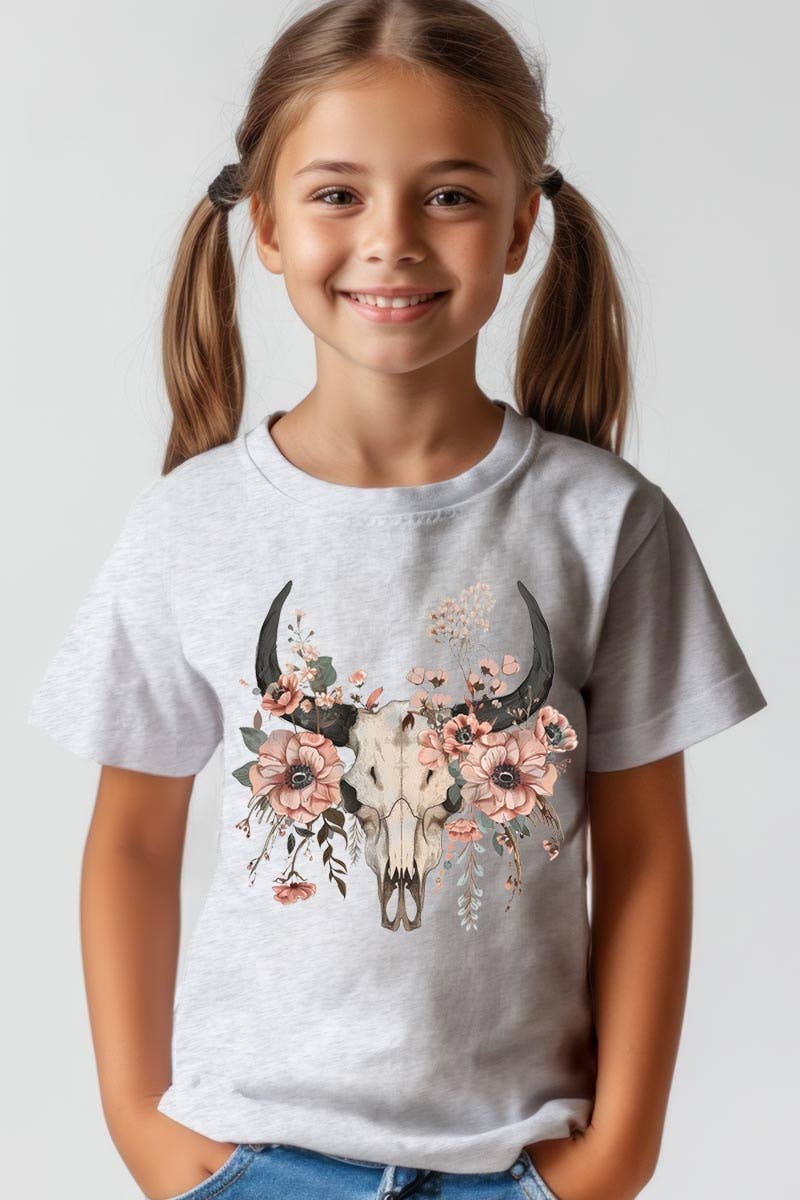 Western Skull Floral Kids Graphic Tee