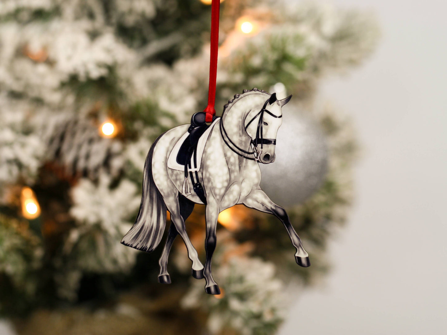 Dressage Horse Christmas Ornament -  Gray Half Pass Dressage