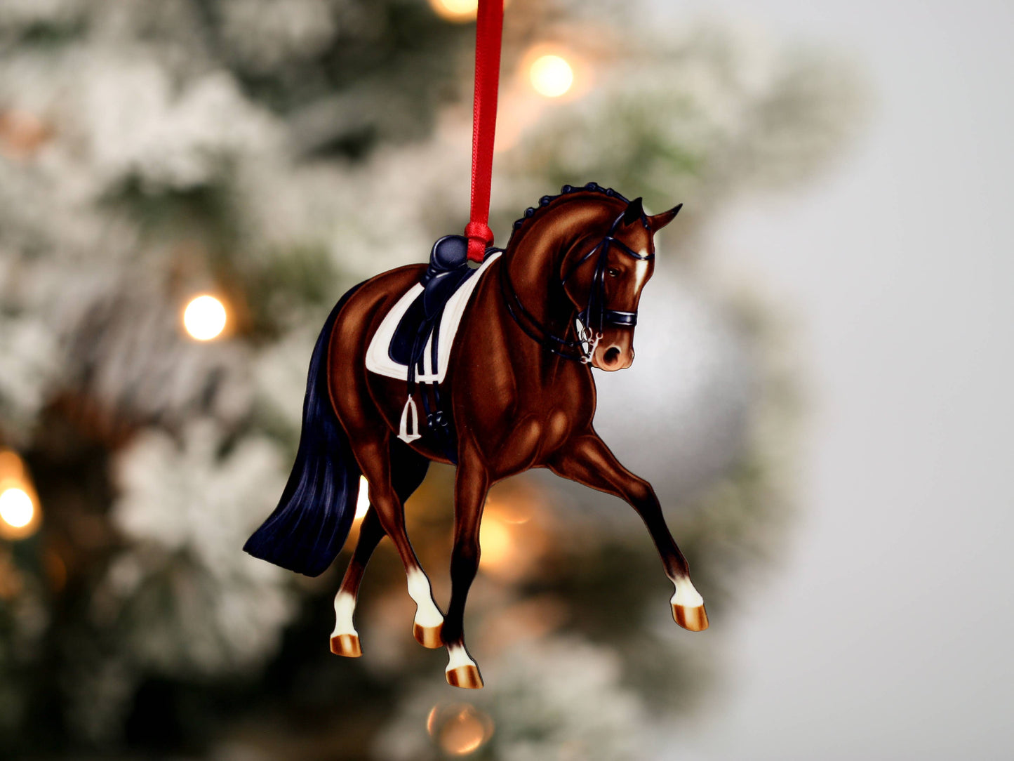 Dressage Horse Christmas Ornament -  Bay Half Pass Dressage