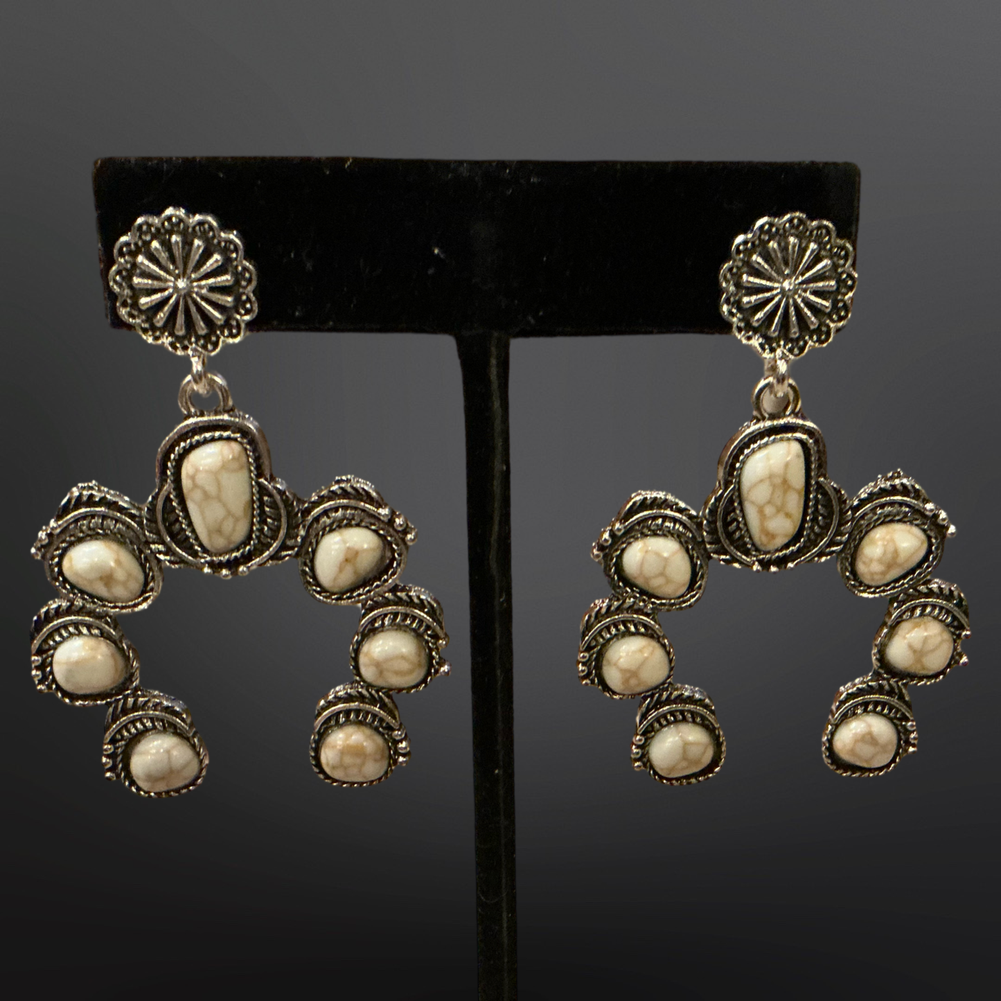 Faux Turquoise Naja Squash Blossom Earrings