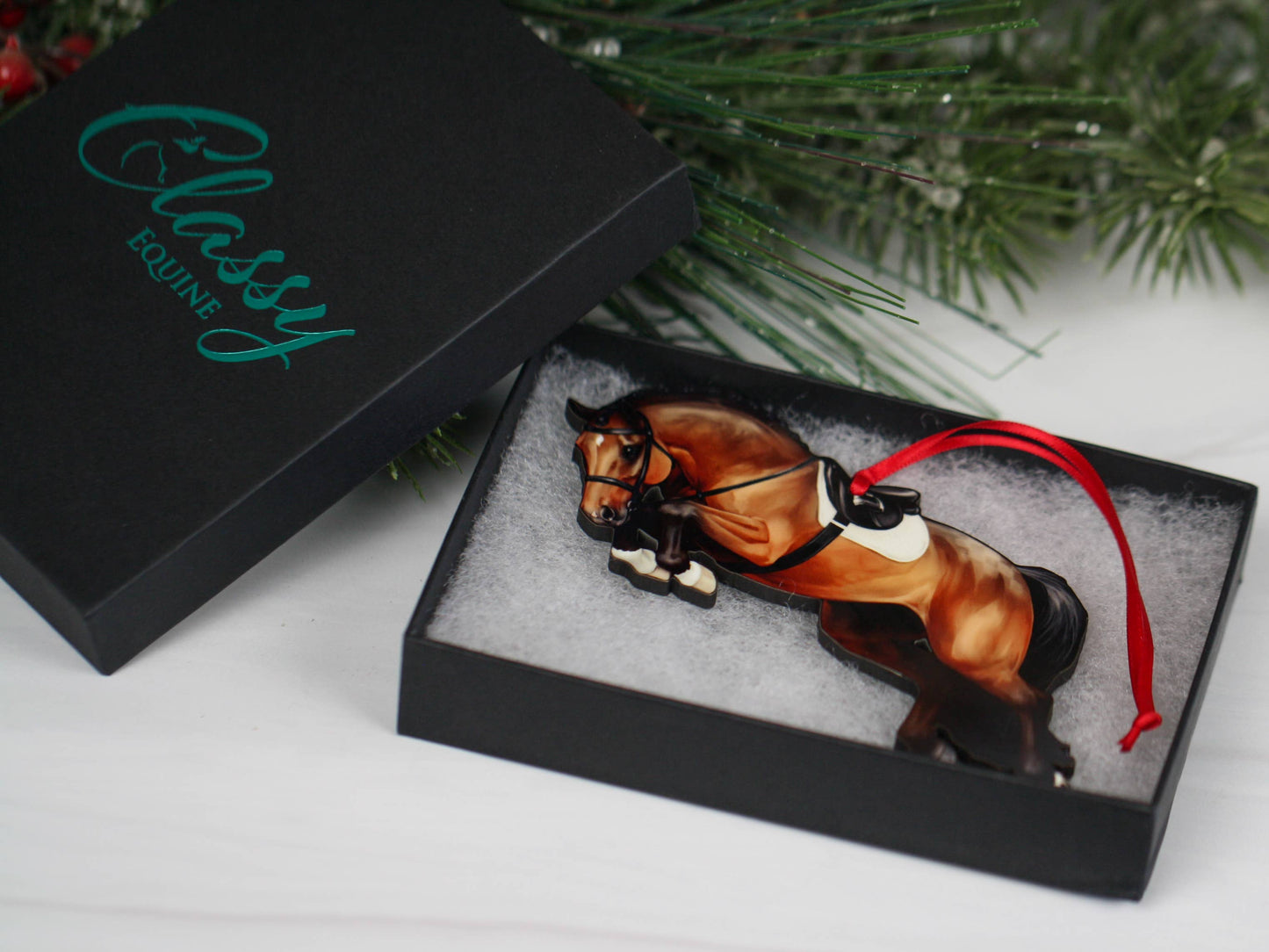 Jumping Horse Ornament -Bay Hunter Equestrian Christmas Gift