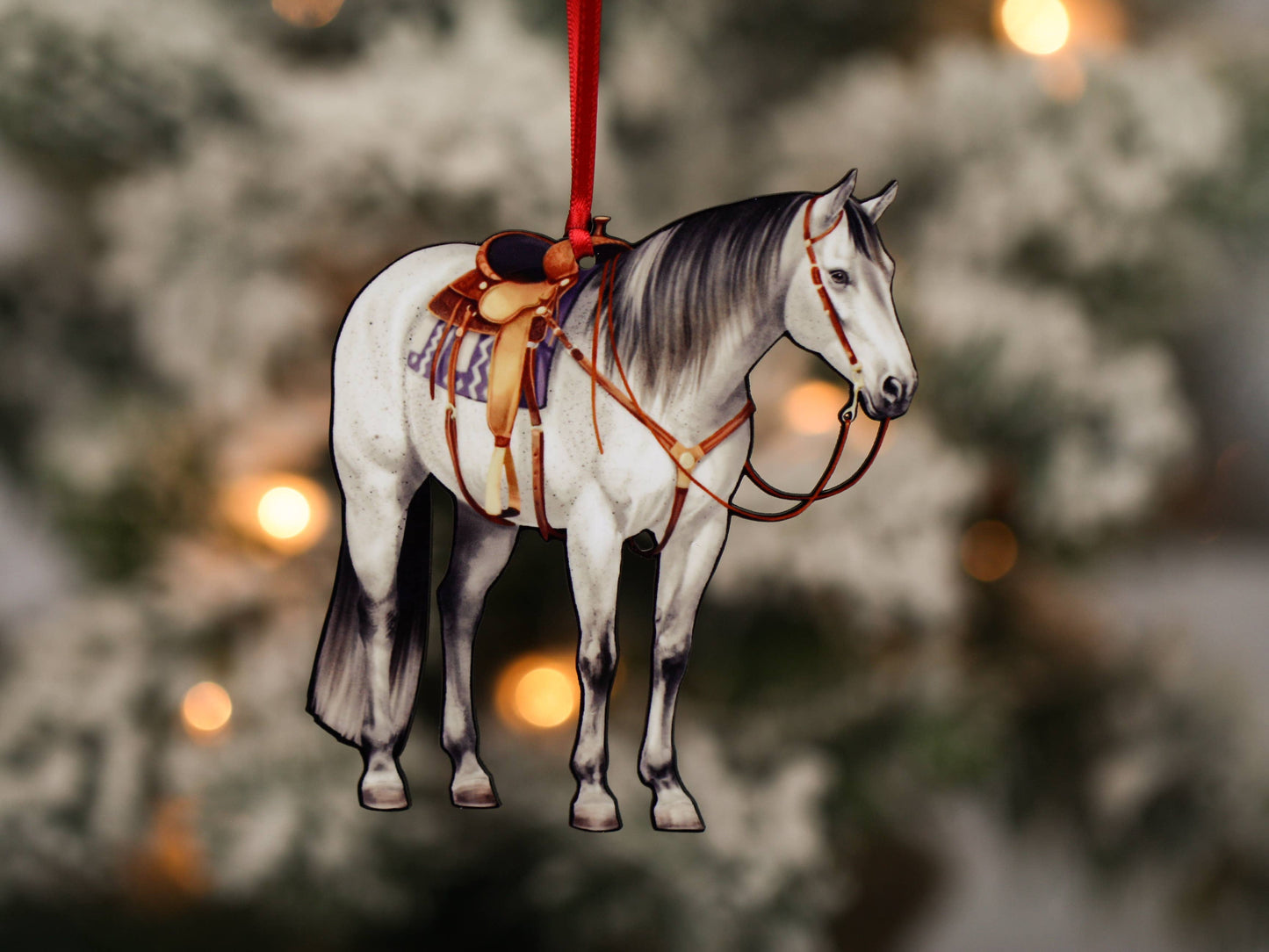 Gray Western Ranch Horse Ornament - Quarter Horse Decoration