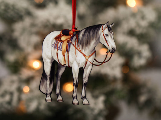 Gray Western Ranch Horse Ornament - Quarter Horse Decoration