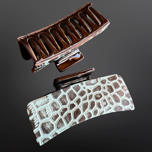 Embossed Leather Turquoise Claw Clip Crocodile Pattern