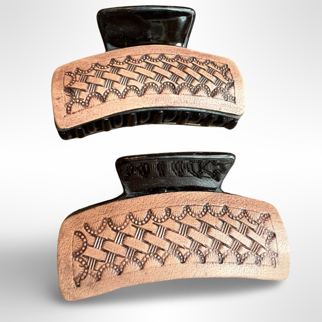 Basket Stamped Tooled Leather Claw Clip Hair Clip