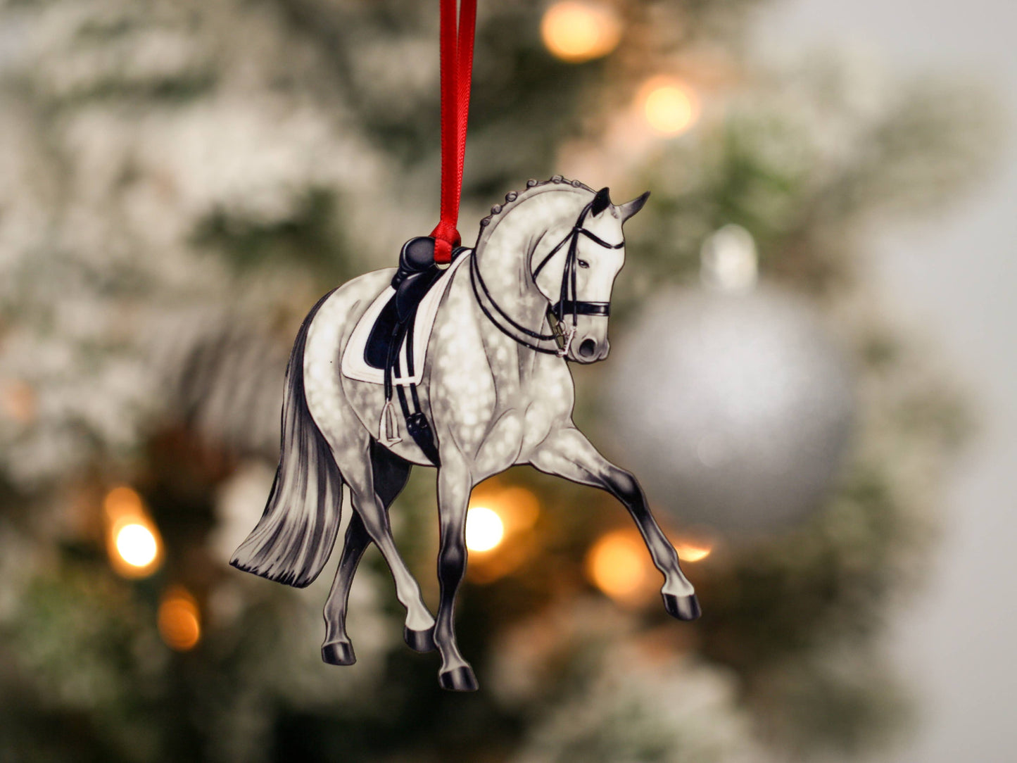 Dressage Horse Christmas Ornament -  Gray Half Pass Dressage