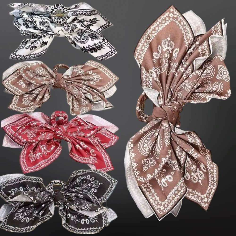 Western Paisley Claw Clip Hair Bow Bandana Print