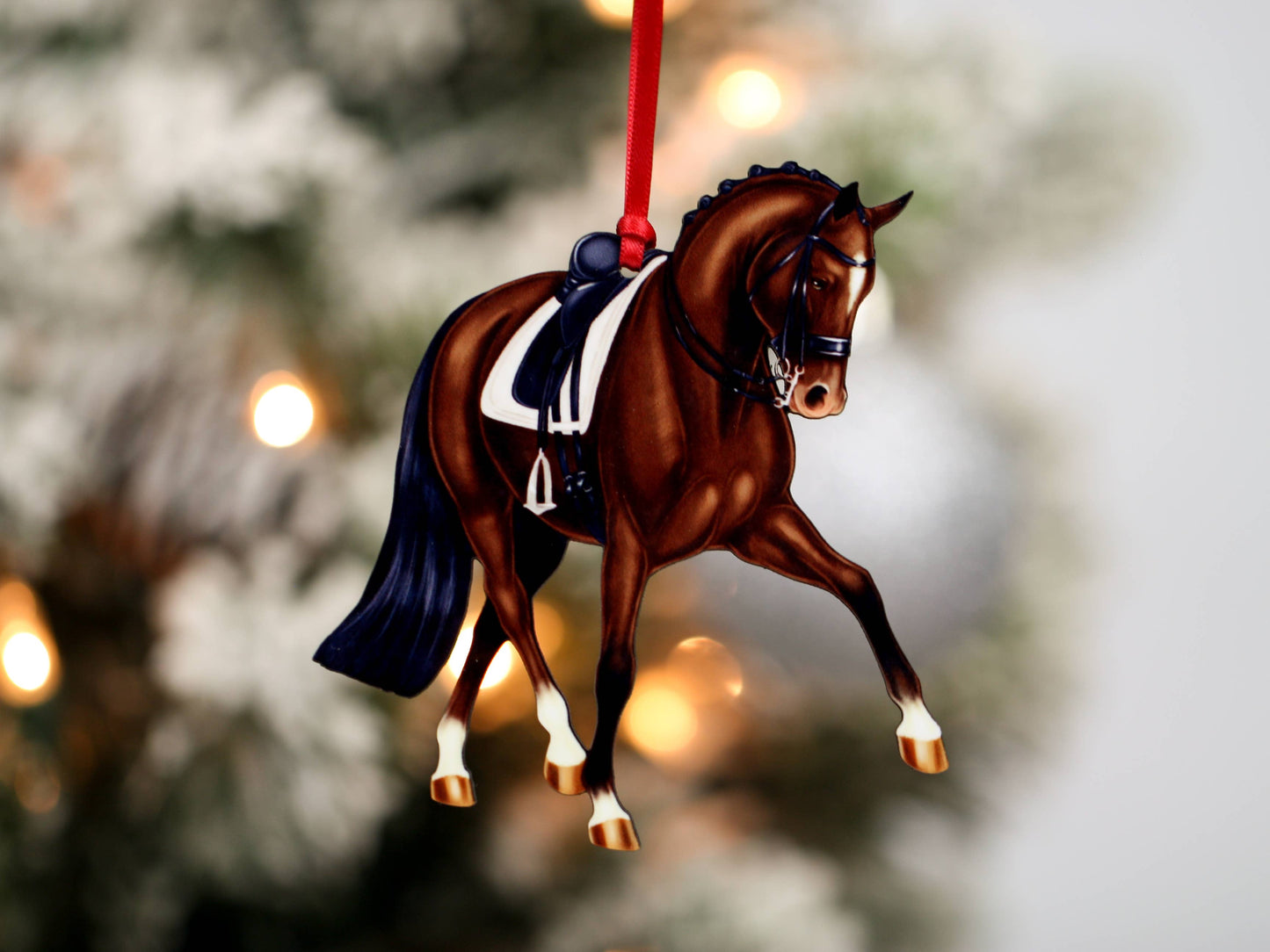 Dressage Horse Christmas Ornament -  Bay Half Pass Dressage
