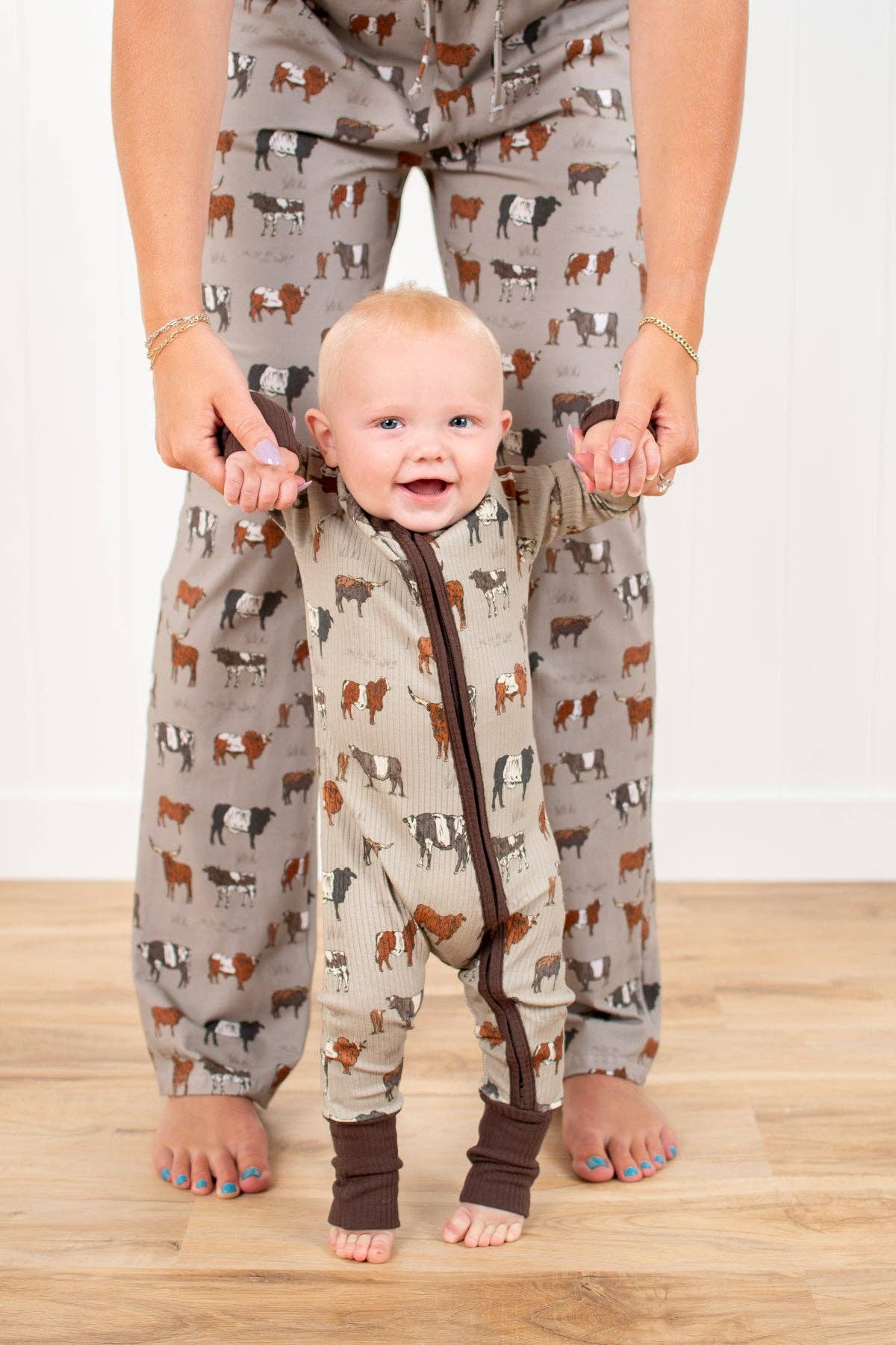 Vintage Cattle Ribbed Cotton Baby Zippy