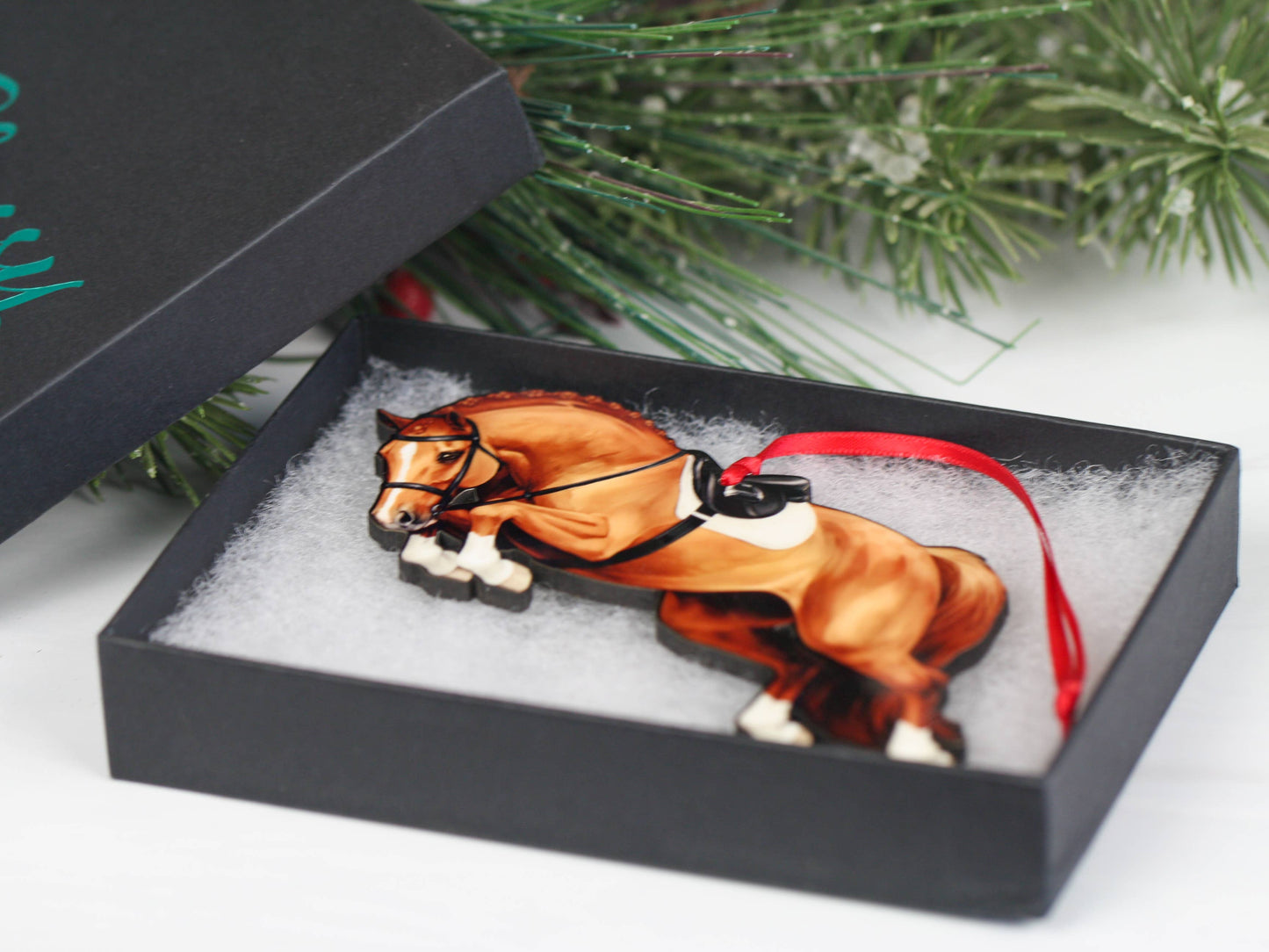 Jumping Horse Ornament - Chestnut Hunter Equestrian Décor