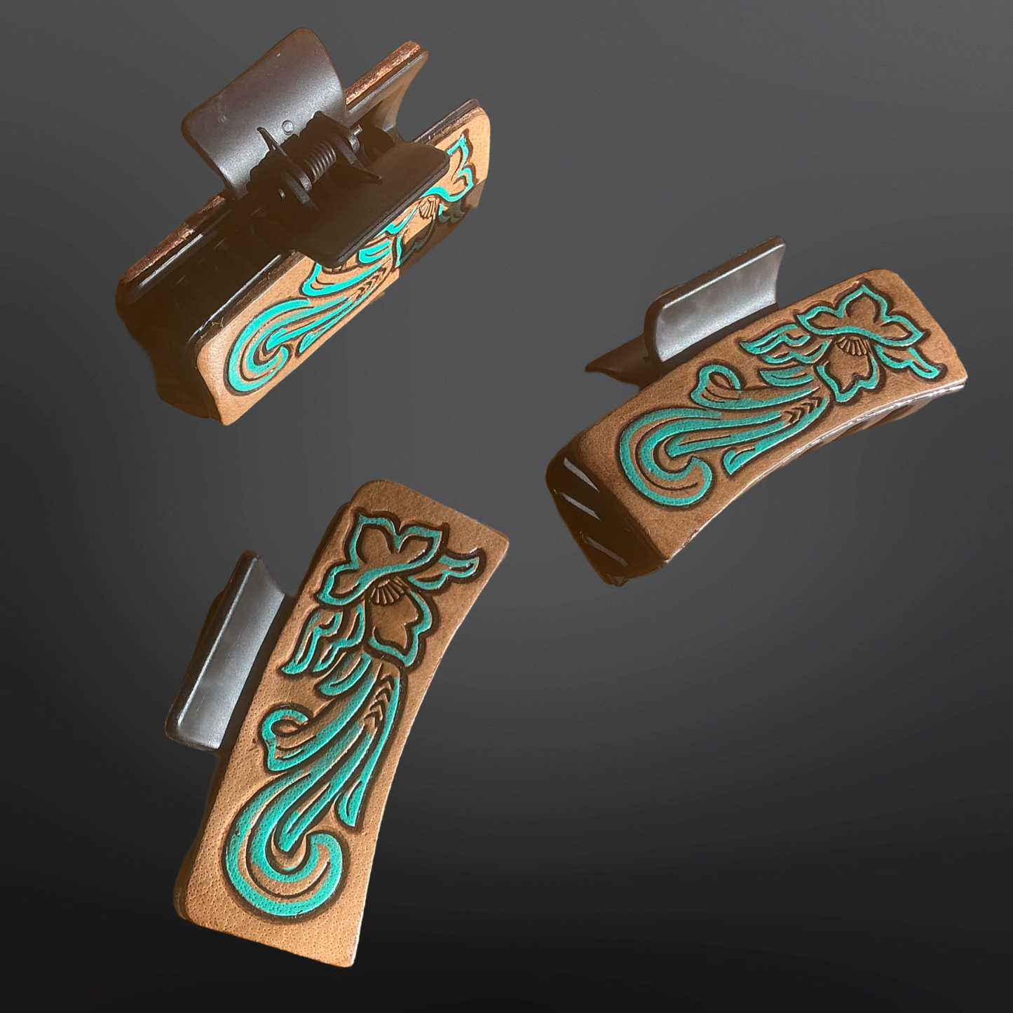 Leather Turquoise Western Claw Hair Clip