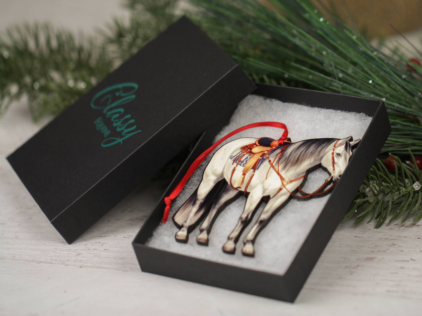 Gray Western Ranch Horse Ornament - Quarter Horse Decoration
