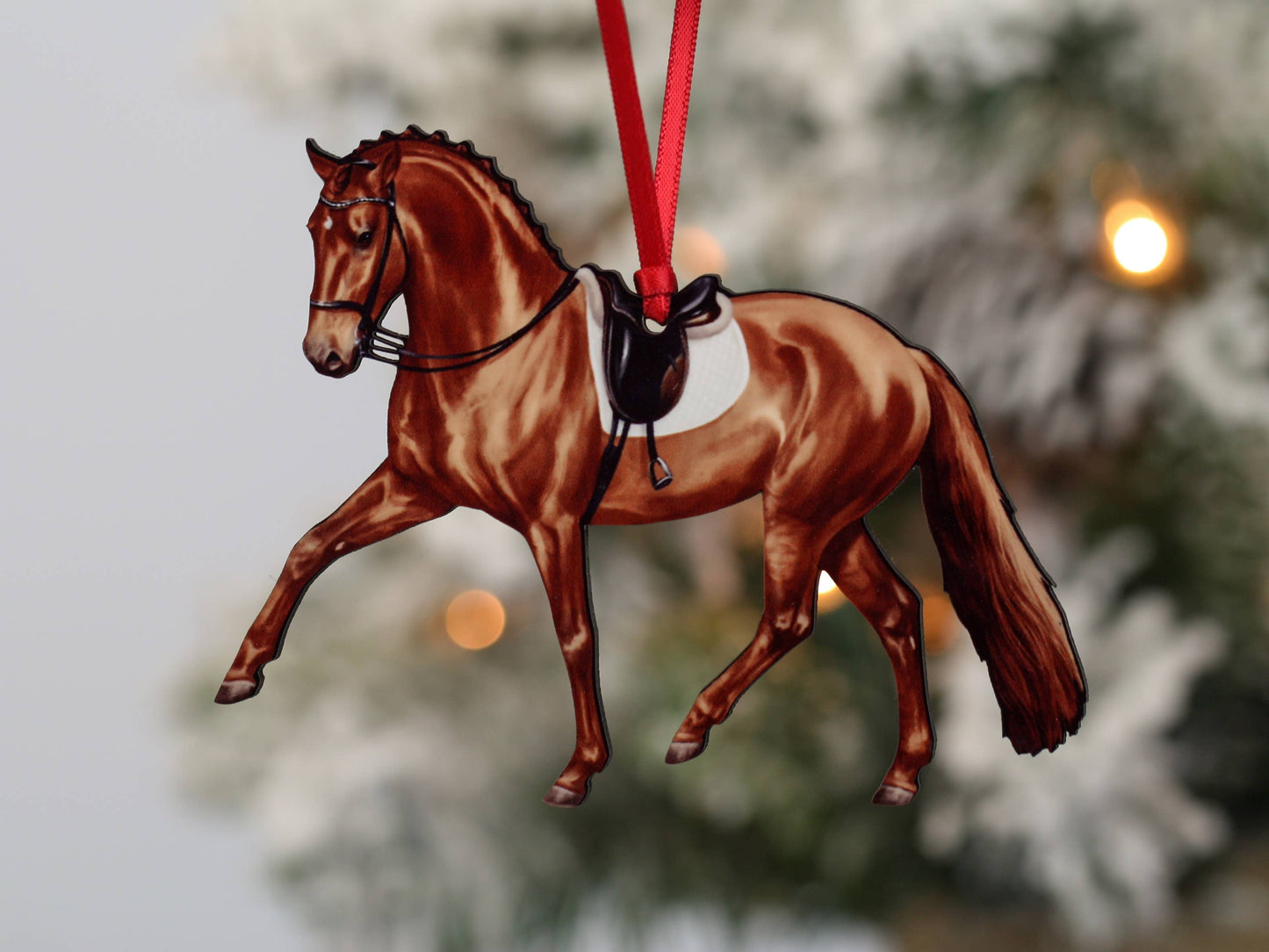 Dressage Horse Ornament - Chestnut Half Pass Dressage II