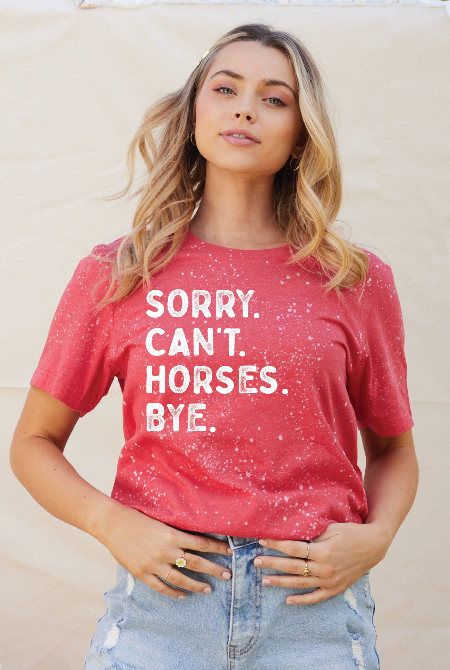 SORRY CANT HORSES BYE Hand Bleached Graphic T-Shirt