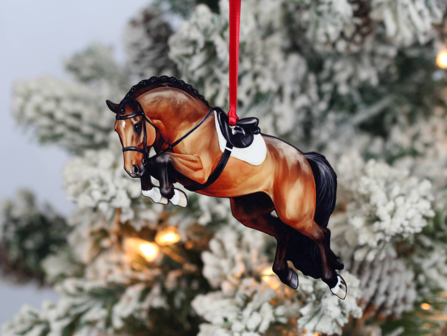 Jumping Horse Ornament -Bay Hunter Equestrian Christmas Gift